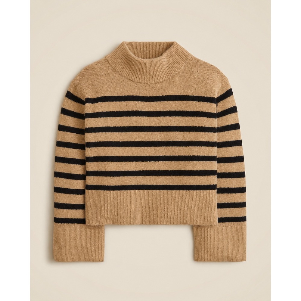 J.Crew Striped Mock Neck Merino Wool Alpaca Blend Sweater Tan Black Size M